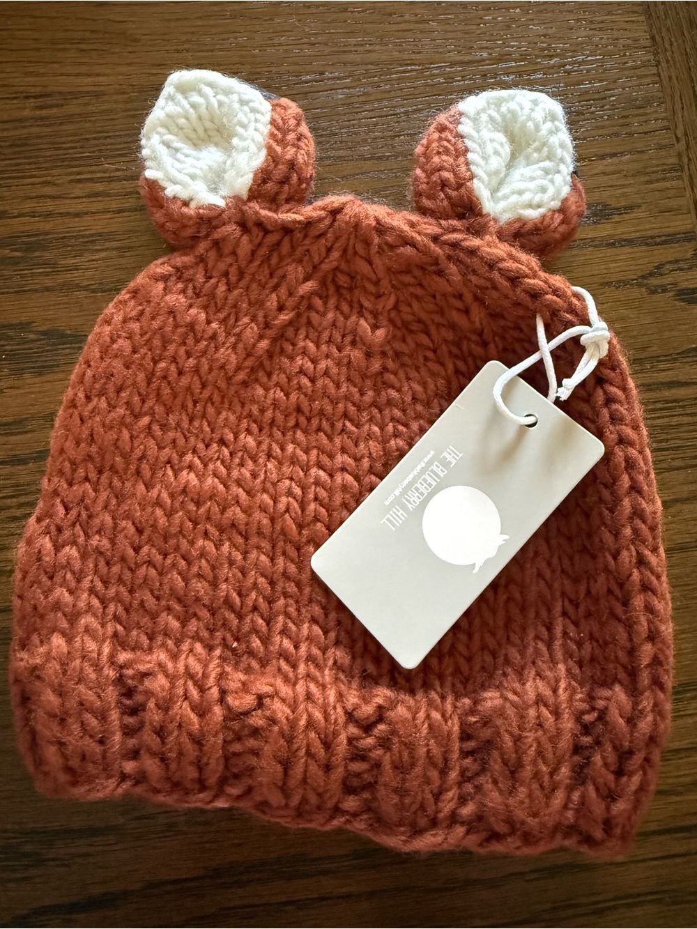 The Blueberry Hill Kids Knit Bear Ear Beanie - Rust with Cream Ears